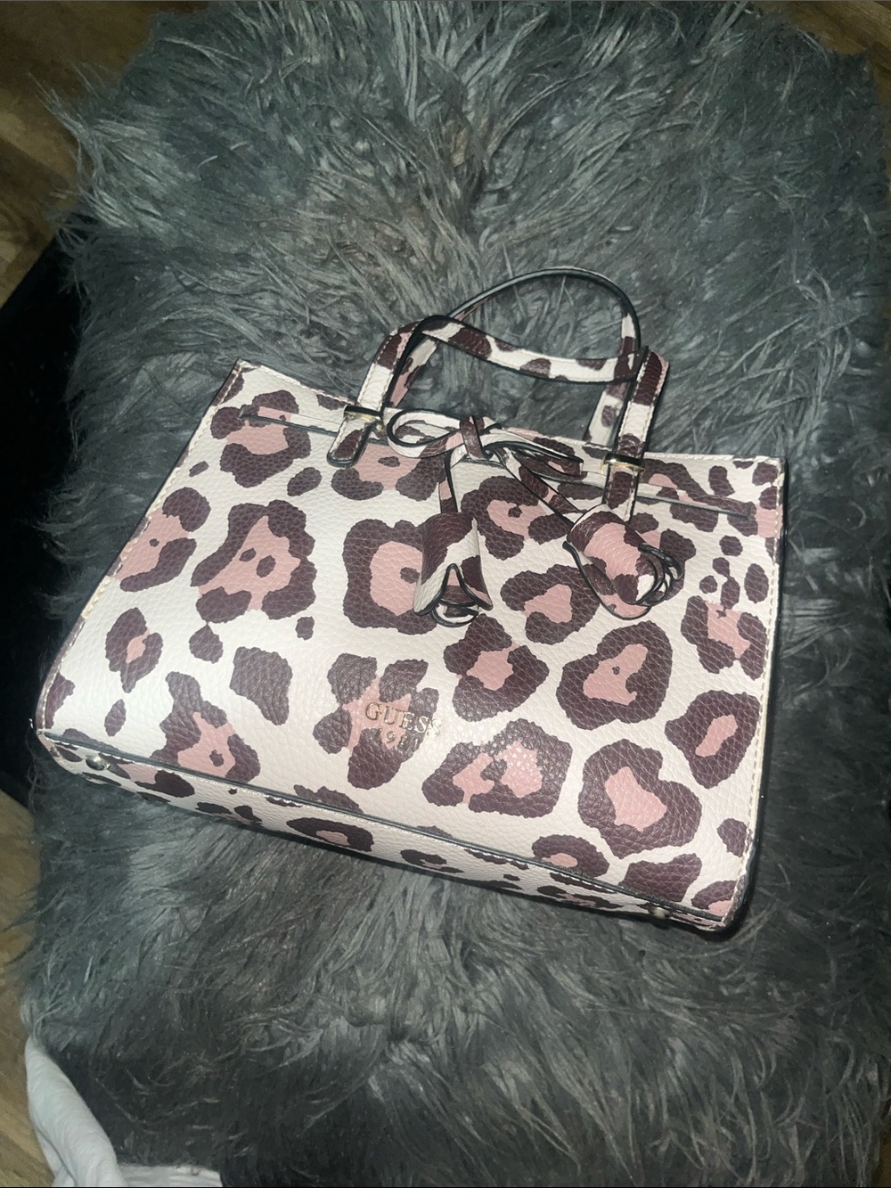 GUESS Pink and Brown Leopard Print Tote